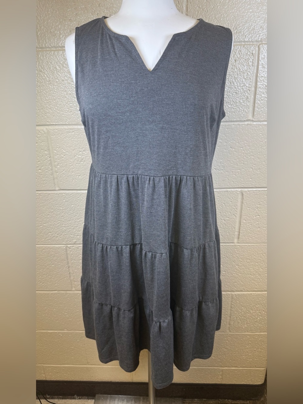 Maurices Charcoal Gray Sleeveless V-Neck Tiered Midi Dress